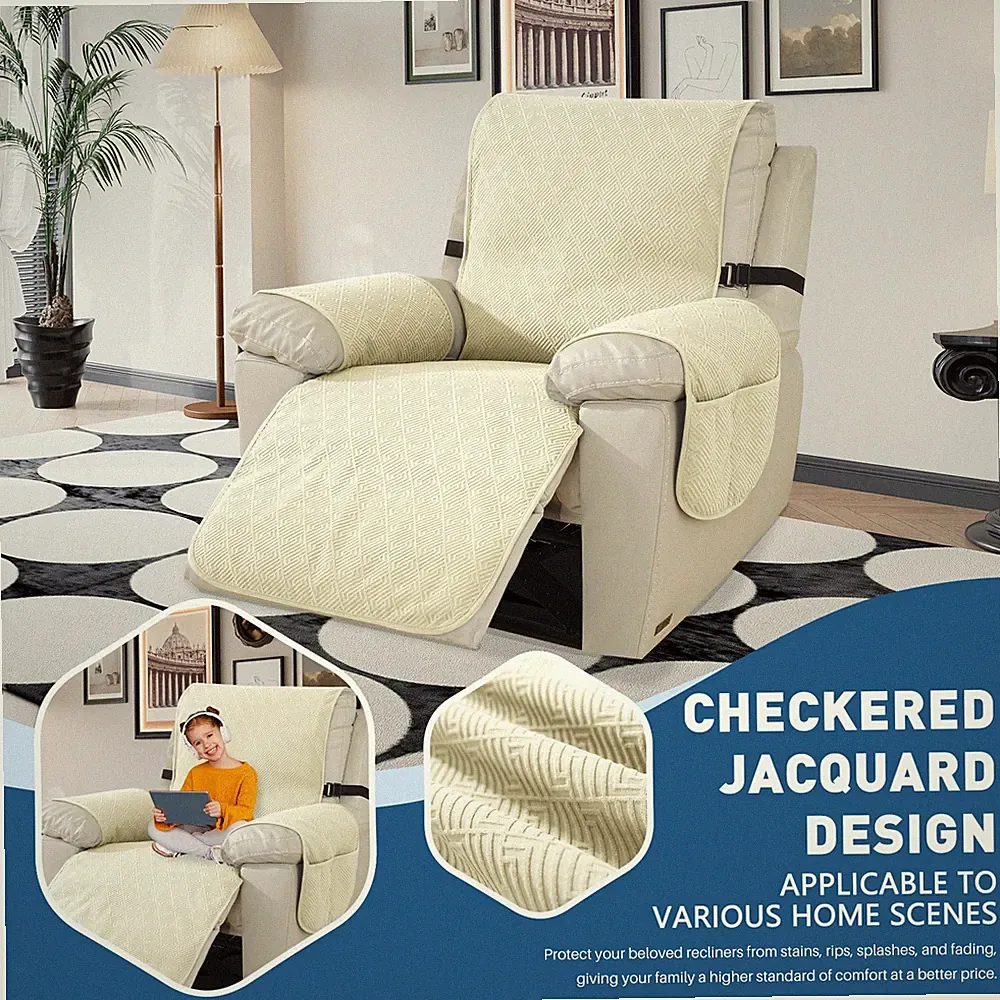 1 Seater Recliner Chair Cover Cream Sofa Protector Waterproof Lazy Boy Slipcover