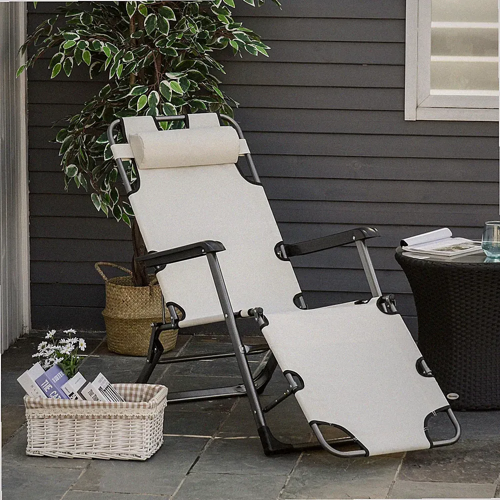 120°/180° Reclining Chaise Lounge Chair with Pillow Oxford Fabric