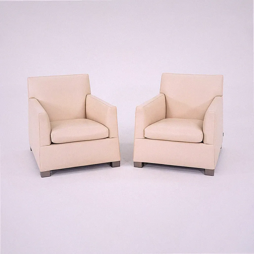 2010s Pair of Minotti Club Lounge Chairs with Ivory Leather by Rodolfo Dordoni