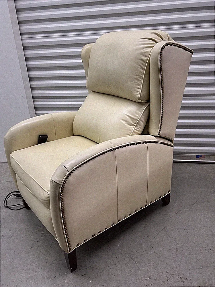 Beautiful Hancock & Moore Cream Colored Nailhead Leather Electric Recliner