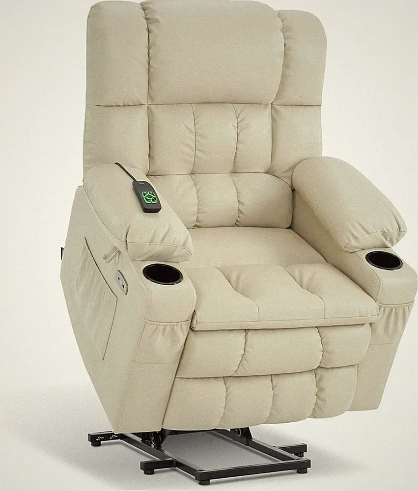 Comfort Lift Recliner Chair for Seniors - Heat, Massage, USB, Cream White