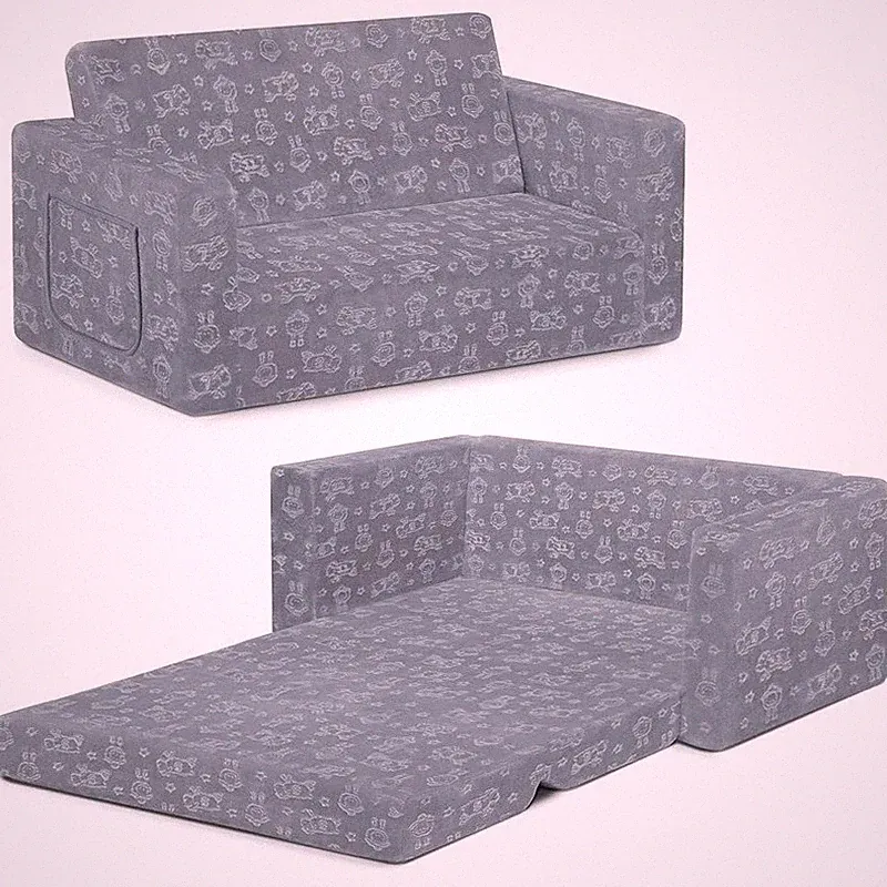 Convertible Kids Lounger Sleeper Foam Chair W/ Slipcover & Side Pocket New