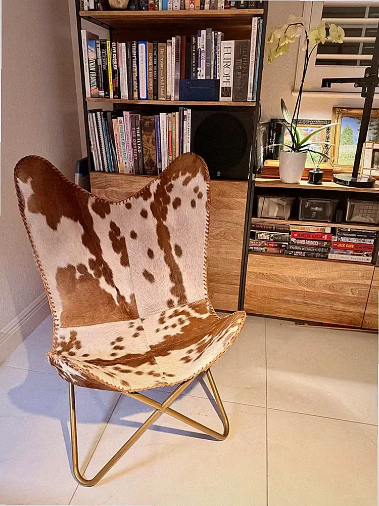 Cowhide Leather Butterfly Chair Relax Sleeper Seat Modern Lounge Accent