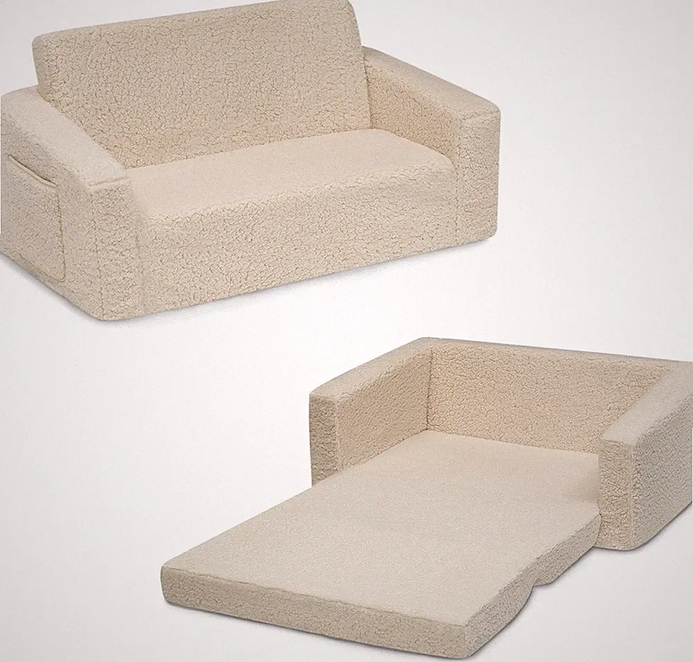 Cozee 2-in-1 Convertible Sherpa Sofa Lounger for Kids - Cream Color