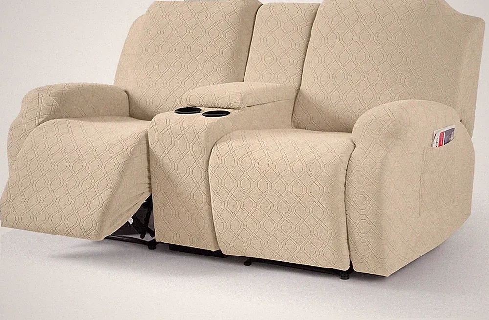 Cream Recliner Loveseat Cover with Console - Stretch Sofa Slipcover Protector