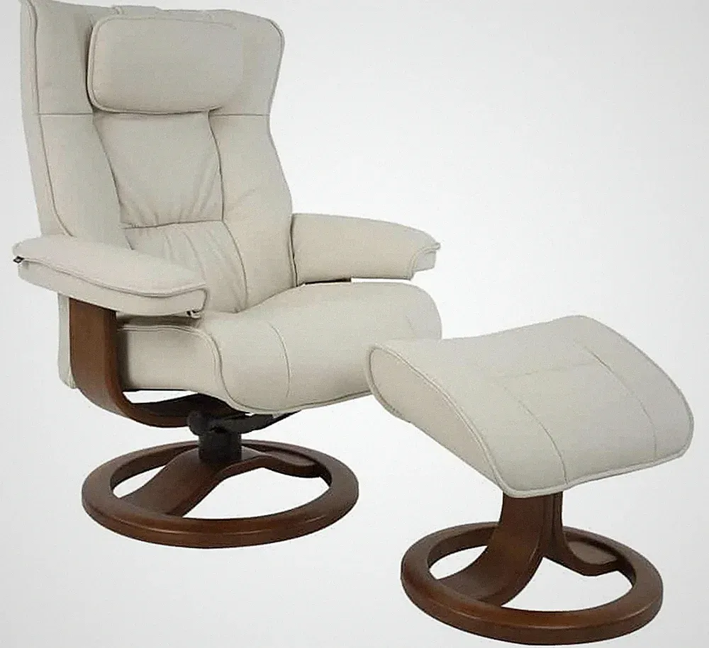 Fjords Regent Small Recliner Chair and Ottoman AL546 Astro Line Ivory Leather