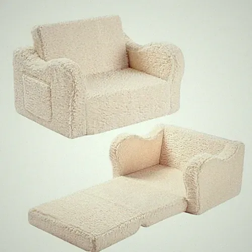Kids Chairs for Toddler, 2-in-1 Toddler Soft Sherpa Couch Fold Medium Cream