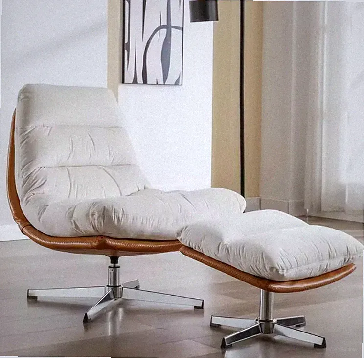 Lounge chair, Ottoman style, Modern Leather, Cream PRICE INCLUDES FREE SHIPPING