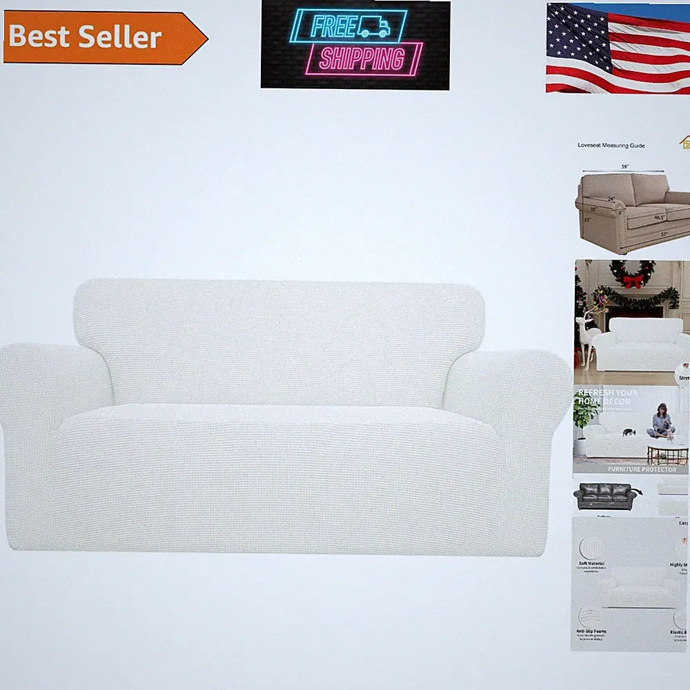 Luxurious Stretch Loveseat Slipcover - Elegant Cream Jacquard for Families