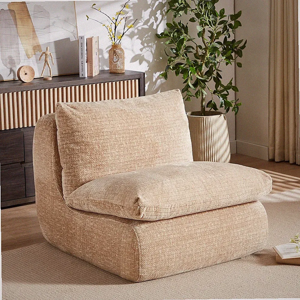 Memory Foam Floor Sofa Chair for Living Room, Comfy Lounger, Cream