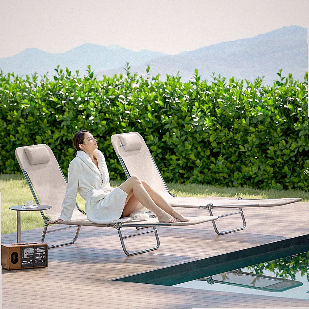 Outsunny 2-piece Folding Chaise Lounge with Adjustable Backrest