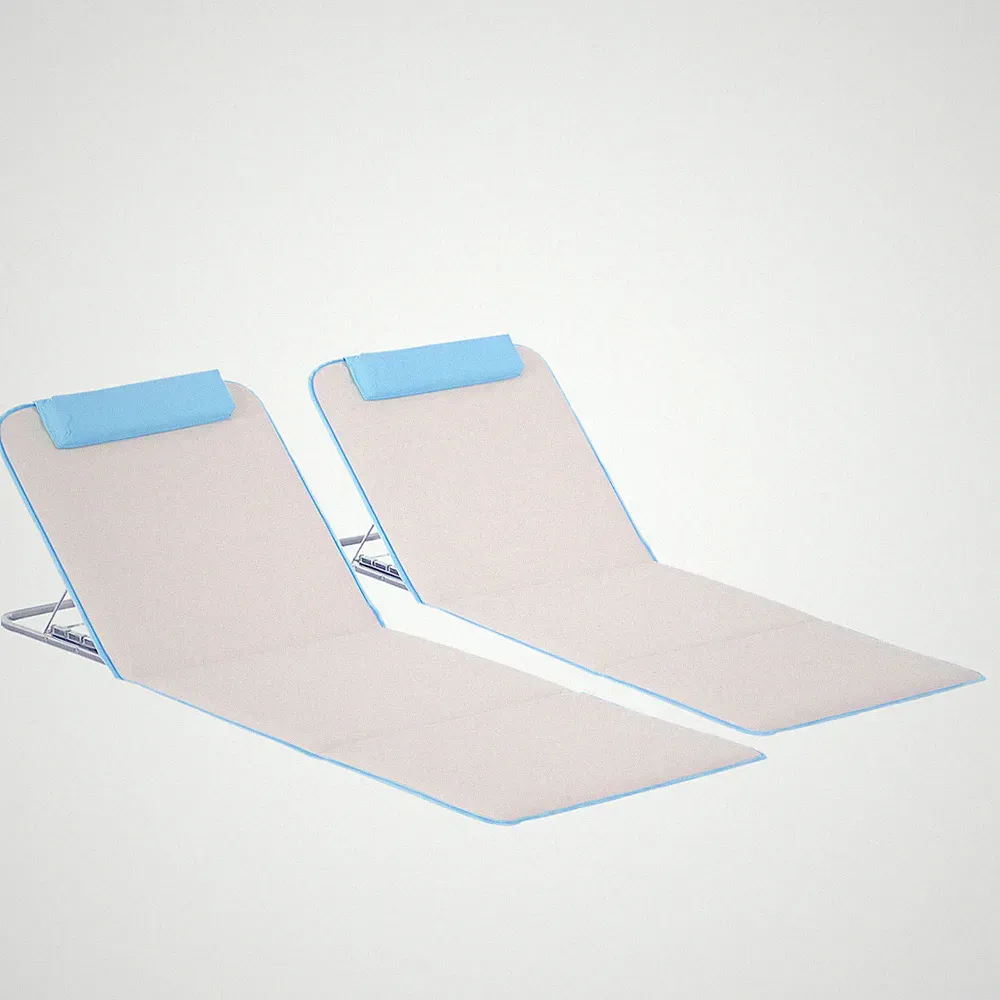 Outsunny 2 Pieces Outdoor Beach Mat, Reclining Chair Set w/ Pillow Cream