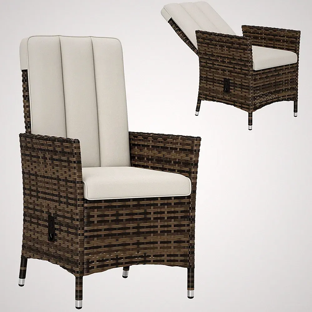 Outsunny Rattan Garden Recliner Chair with Adjustable Backrest, Cream White
