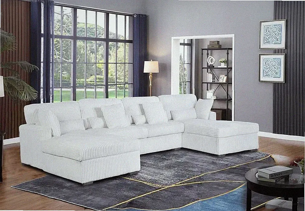 Oversized Corduroy Sectional Sofa L Shape Deep Seat Couch Modern Gray Large