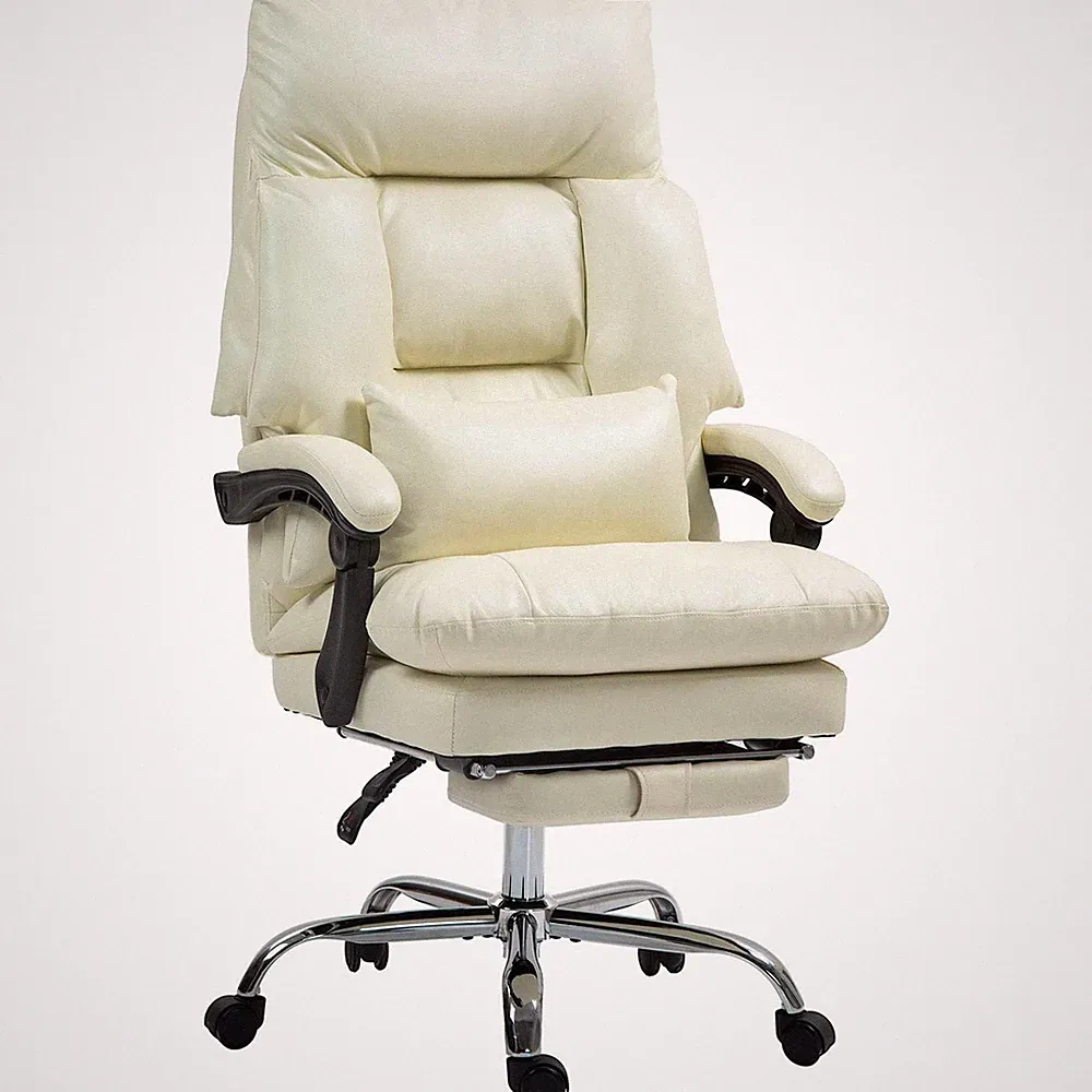 Overstuffed Office Chair, High Back Desk Chair with Foot Rest, Reclining PU Leat