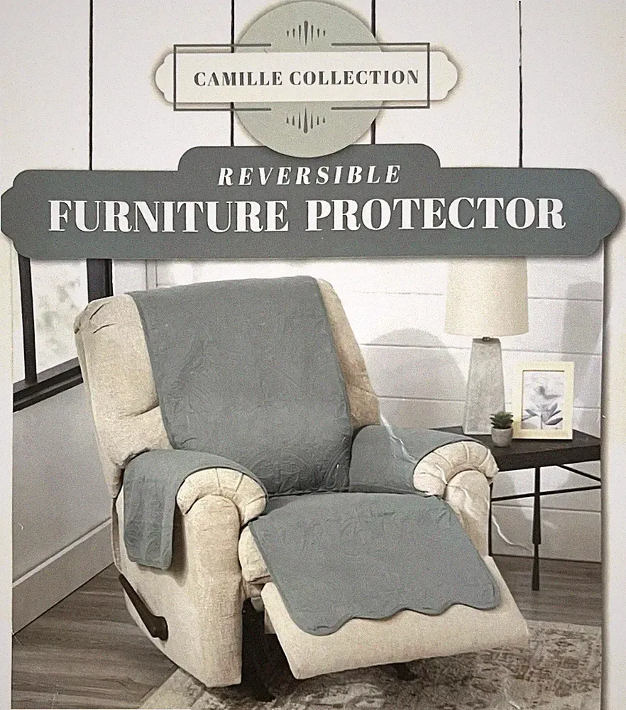 Recliner Chair Cover Reversible Light Gray/Cream Approx 76 x 63 T-Shape See Desc