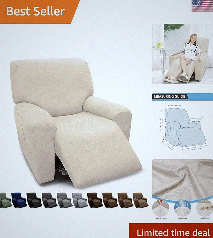 Recliner Chair Cover Slipcover 4 Pieces Leather Look Sofa Protector Ivory