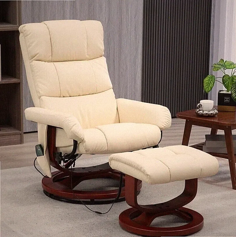 Reclining Lounge Chair Swivel Recliner Sofa Seat Massage and Ottoman in in Cream