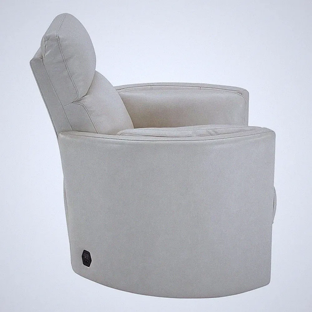 Rosebery Kids Leather Power Cordless Swivel Glider Recliner in Ivory