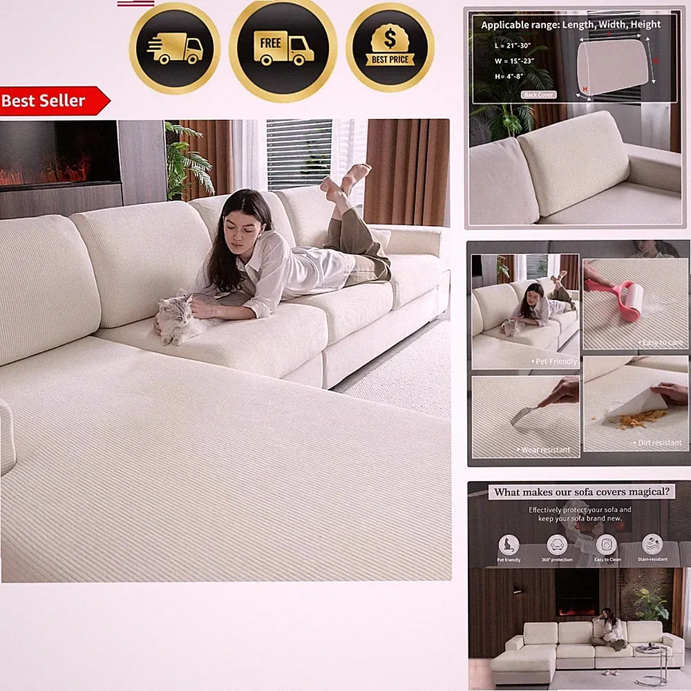 Sectional Couch Cover Sofa Slipcover Water Resistant Washable Furniture Prote...
