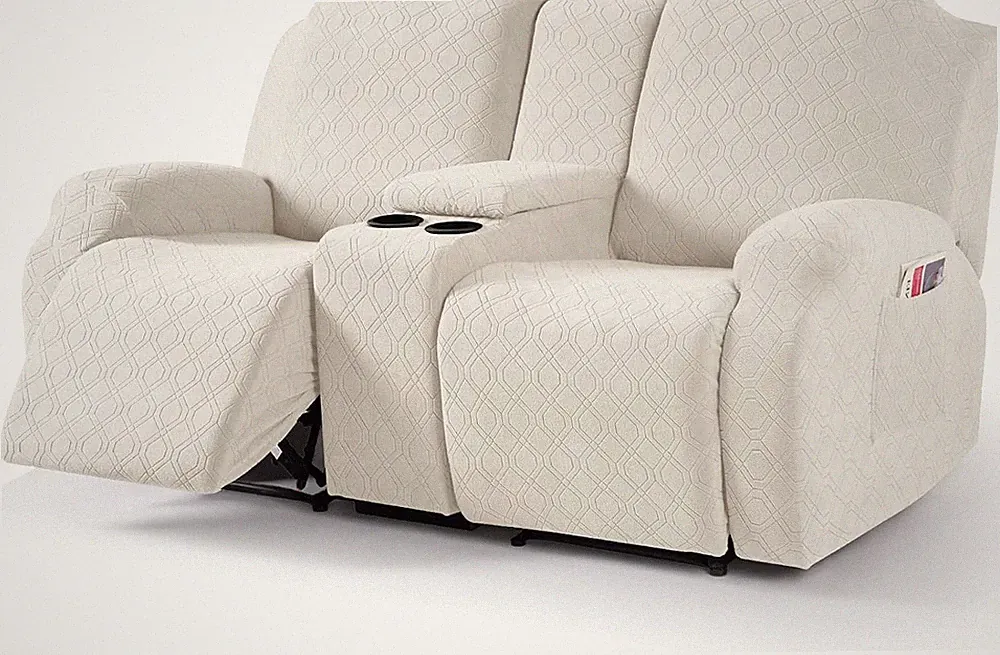 Stretch Recliner Loveseat Cover with Console - Off White Sofa Protector