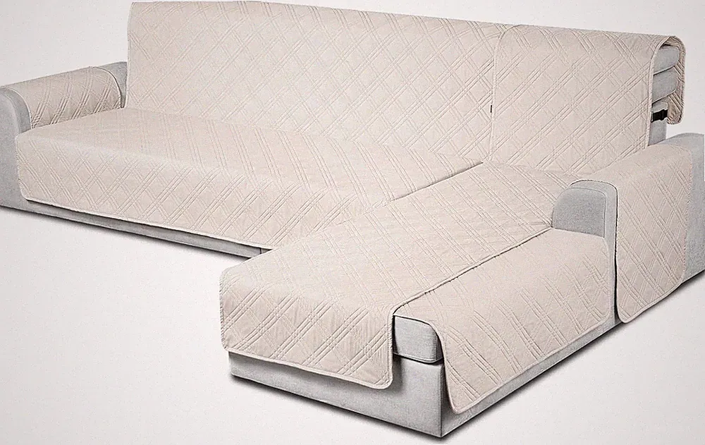 Waterproof L-Shaped Sectional Couch Covers for Pets & Kids - Cream