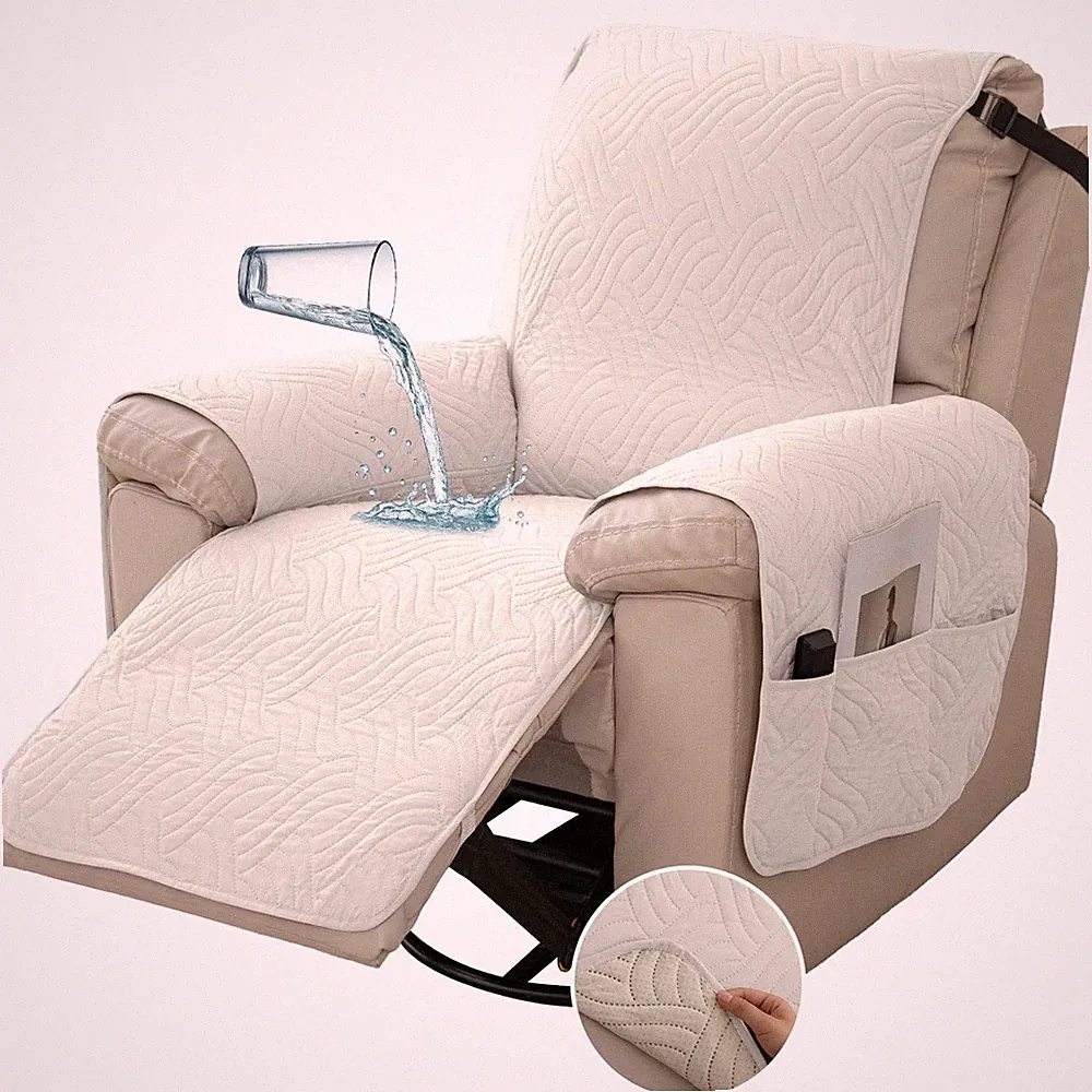 Waterproof Recliner Chair Cover Non Slip Sofa Protector Off White