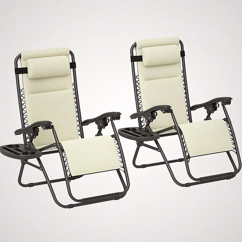 Zero Gravity Chairs Set of 2 Reclining Folding Outdoor Lounge Chairs Cream White
