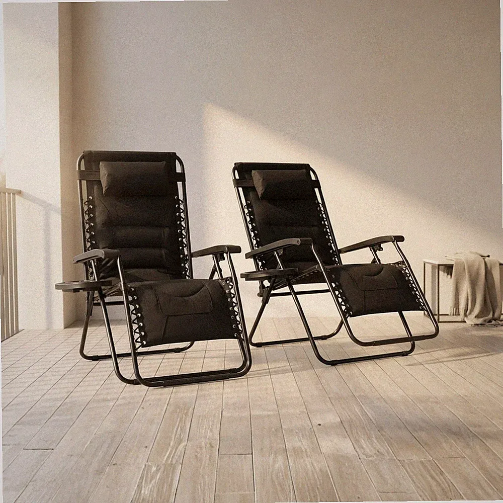 Zero Gravity Padded Recliner Chairs Set of 2 XXL Foldable Garden Patio Loungers